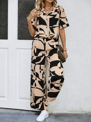 My Western Rayon Button Front Short Graphic Print Elegant Two Piece Set for Women My Western